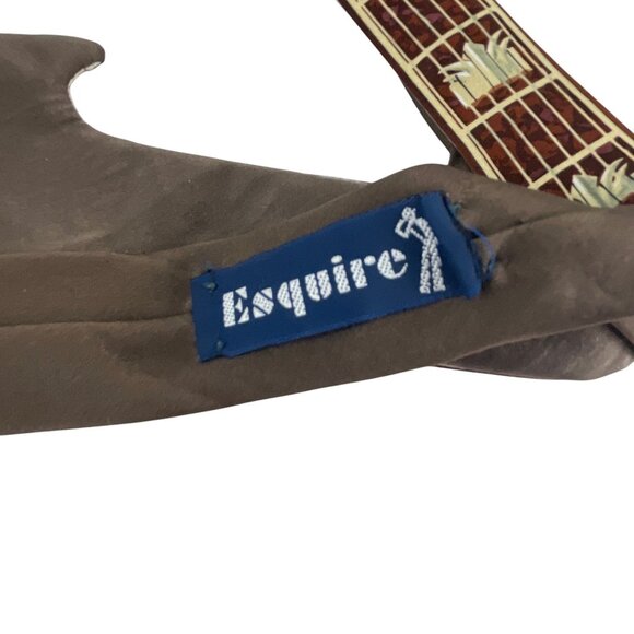 Esquire 100% Silk Hand Sewn Guitar Design Novelty Tie Brown Tan - Picture 4 of 9